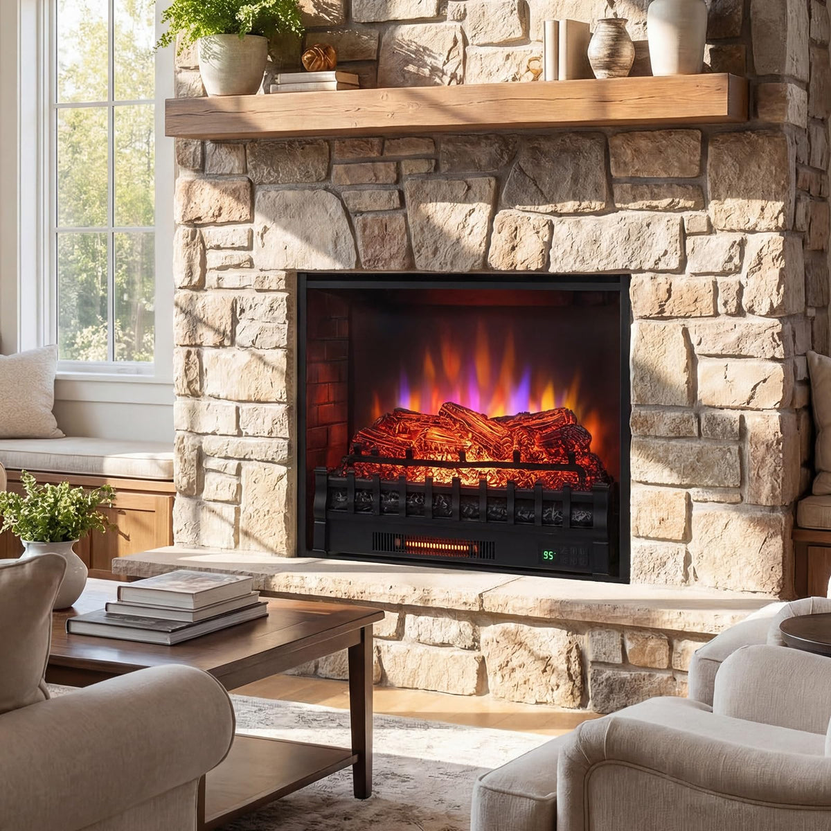 Tangkula 26" Smart Electric Fireplace, Compatible with Alexa, WiFi Enabled