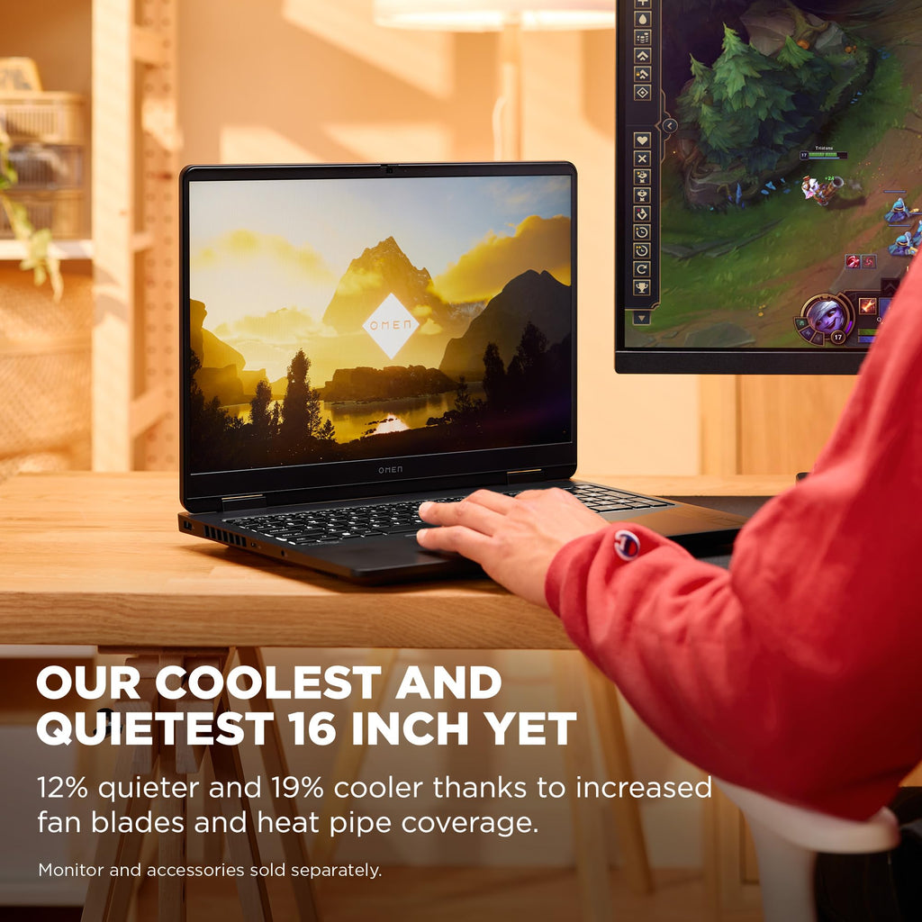 HP OMEN 16 inch Slim Gaming Laptop, 2K 165Hz Display, Intel Core Ultra 7-255H, 16 GB RAM, 512 GB SSD, NVIDIA GeForce RTX 5060 GPU (8 GB Dedicated), Windows 11 Home, Shadow Black, 16-an0000nr