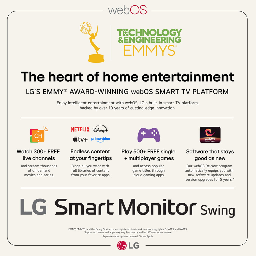 LG Smart Monitor Swing 32U889SA-W 32-Inch 4K UHD (3840x2160) IPS Touchscreen on a Fully Adjustable Wheeled Base HDR10, webOS, Built-in Speaker, HDMI, USB Type-C, Tilt/Height/Swivel/Pivot Stand, White