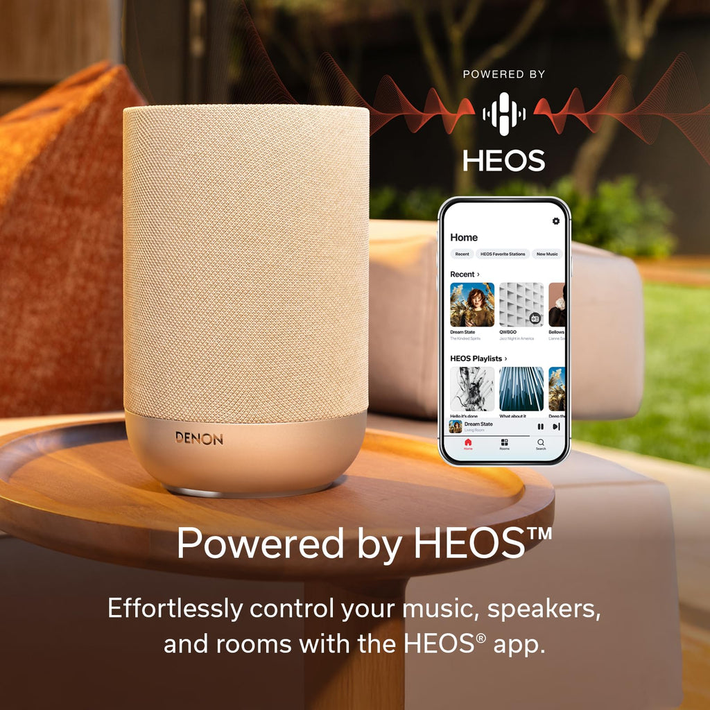 Denon Home 200 Speaker, Wireless Smart Speaker with Stereo Sound, Stone