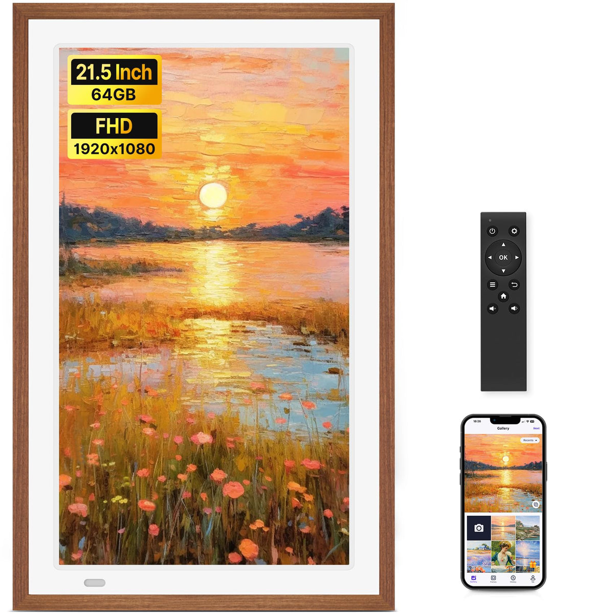 Uhale 21.5 Large Digital Picture Frame 64GB Photo Frame WiFi Remote Control