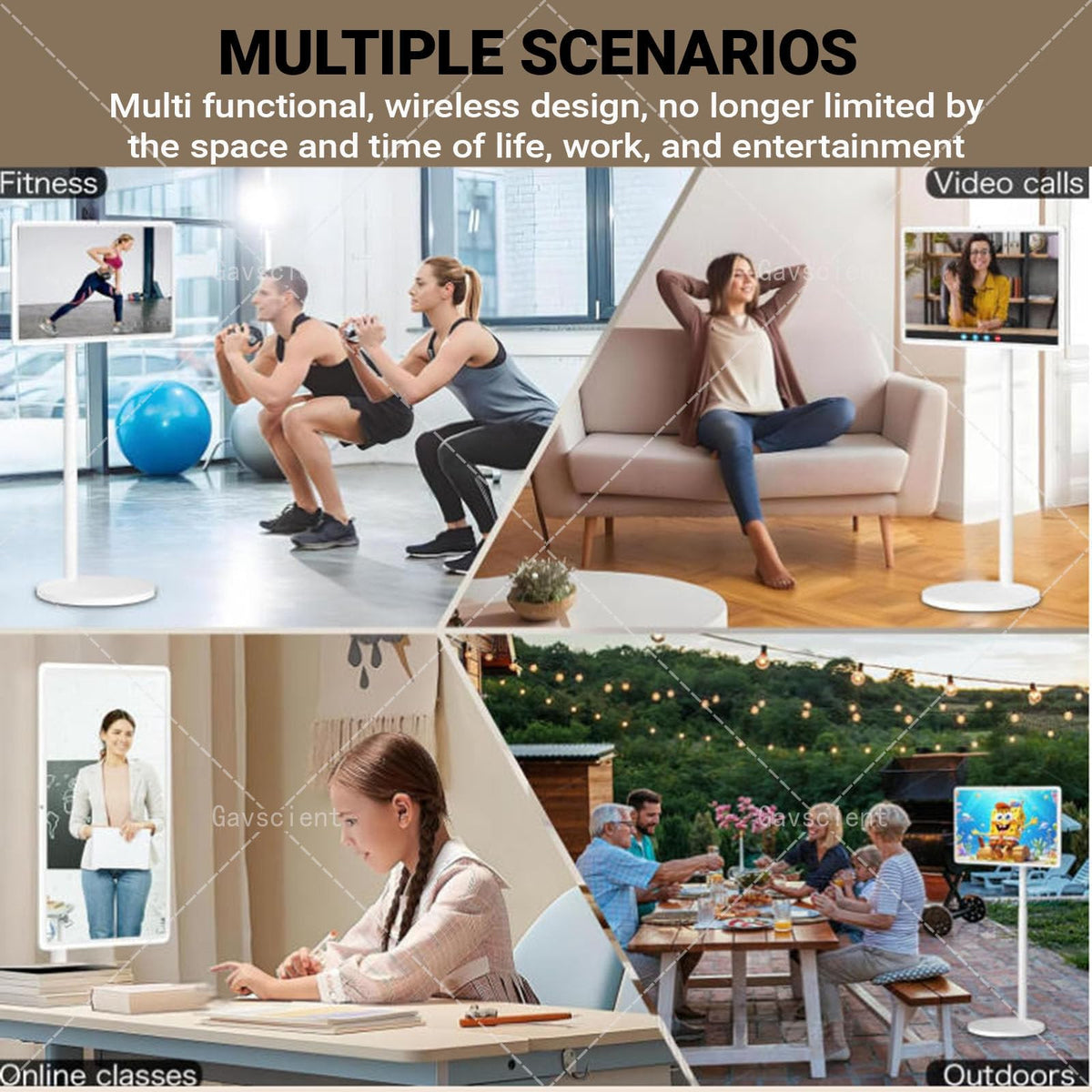 Smart Screen Portable TV On Wheels, 4K Touch Screen Monitor with Android 12 OS, Full Swivel Rotation, Wireless Mirroring, Dual Speakers & FHD IPS Large Display for Versatile Use 32-4/64