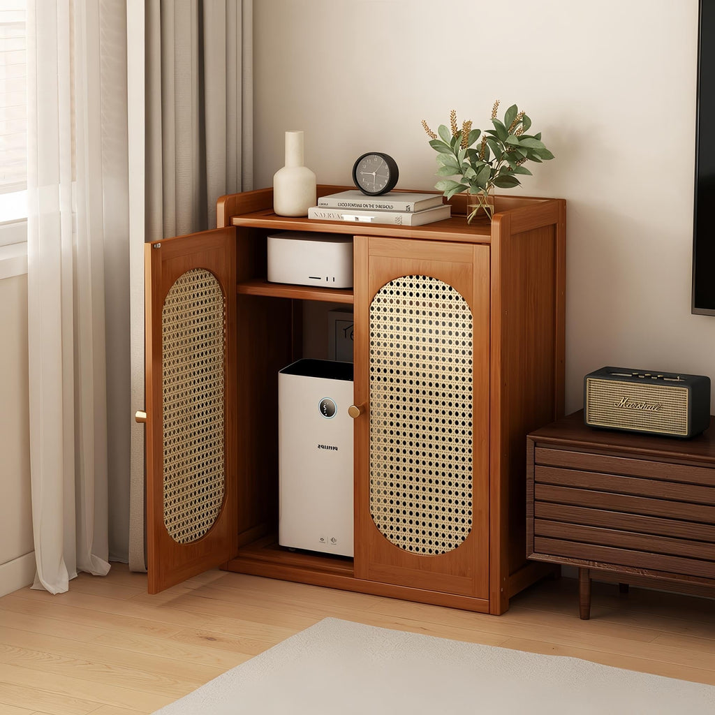 Bamboo Router Cabinet Rattan Cable Hider for Hallway Bedroom