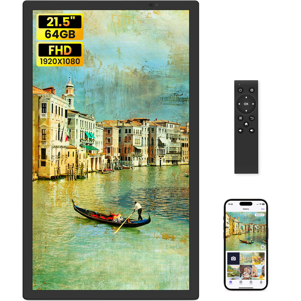 Uhale 21.5 Large Digital Picture Frame 64GB Photo Frame WiFi Remote Control