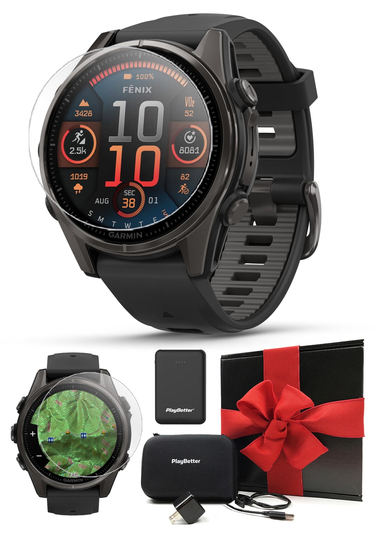Garmin fenix 8 (Spark Orange, 47mm) AMOLED Sapphire GPS Watch Gift Box