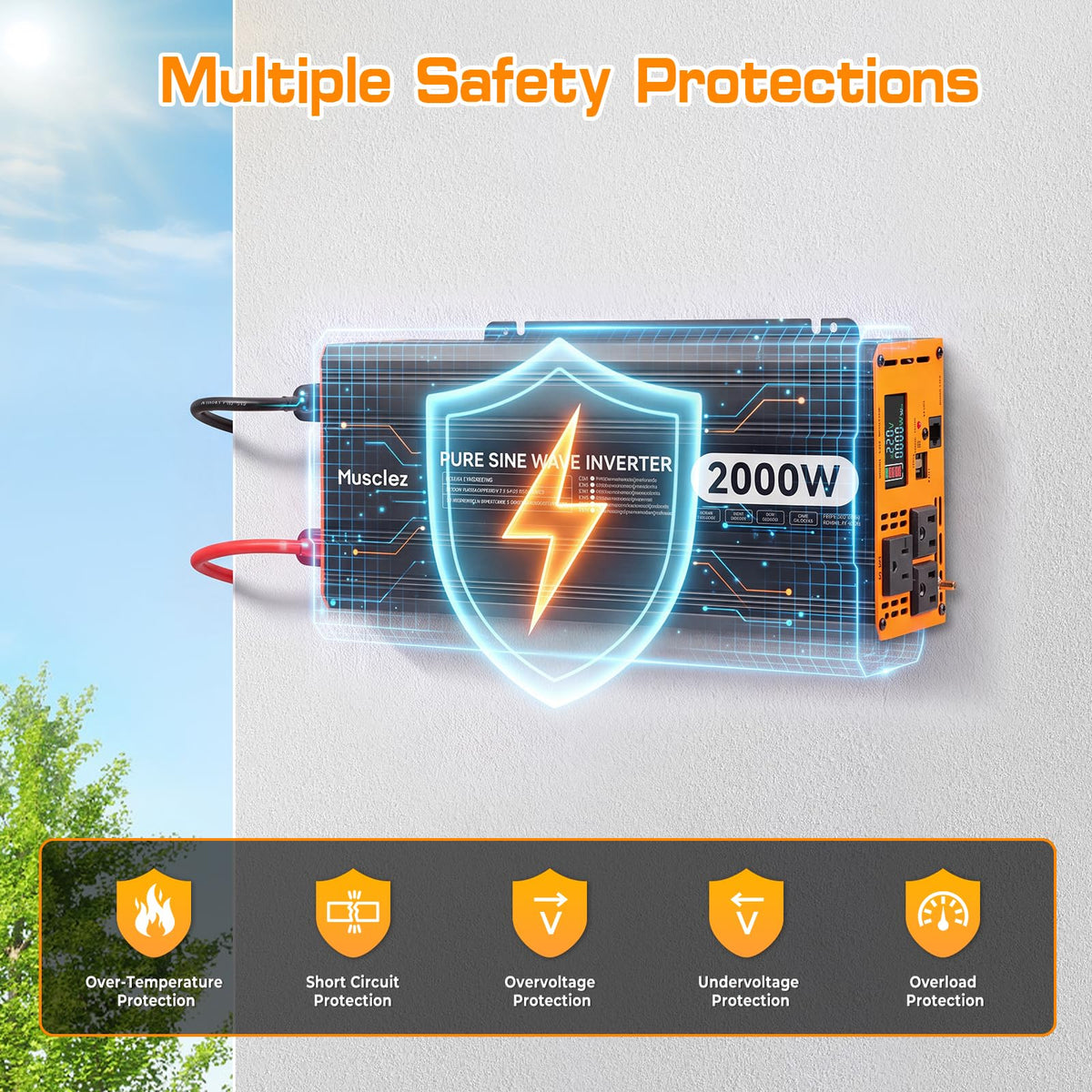 Musclez 2000W Pure Sine Wave Power Inverter 12V DC to 120V AC 4000W Peak