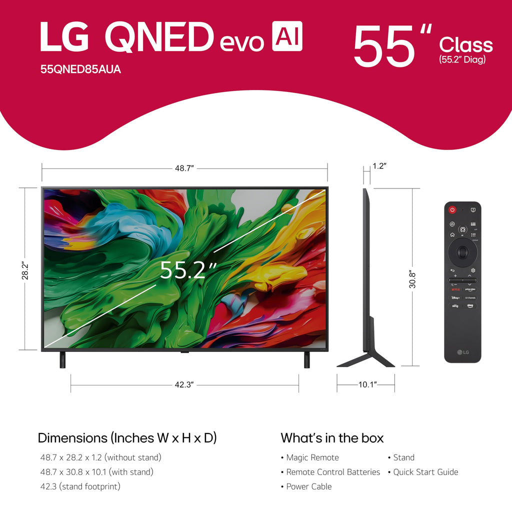 LG 55-Inch QNED evo AI 4K QNED85A Series Mini LED Smart TV, 2025 Model