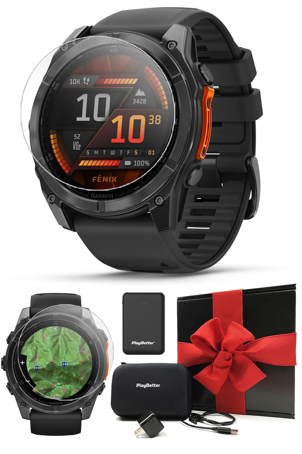 Garmin fenix 8 (Spark Orange, 47mm) AMOLED Sapphire GPS Watch Gift Box