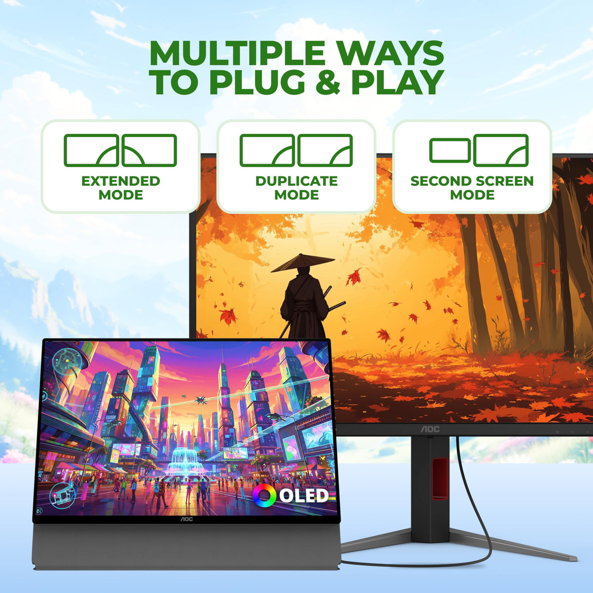 AOC 16 Inch Portable Monitor OLED WUXGA USB-C Mini HDMI Ultra Slim, 16T40D