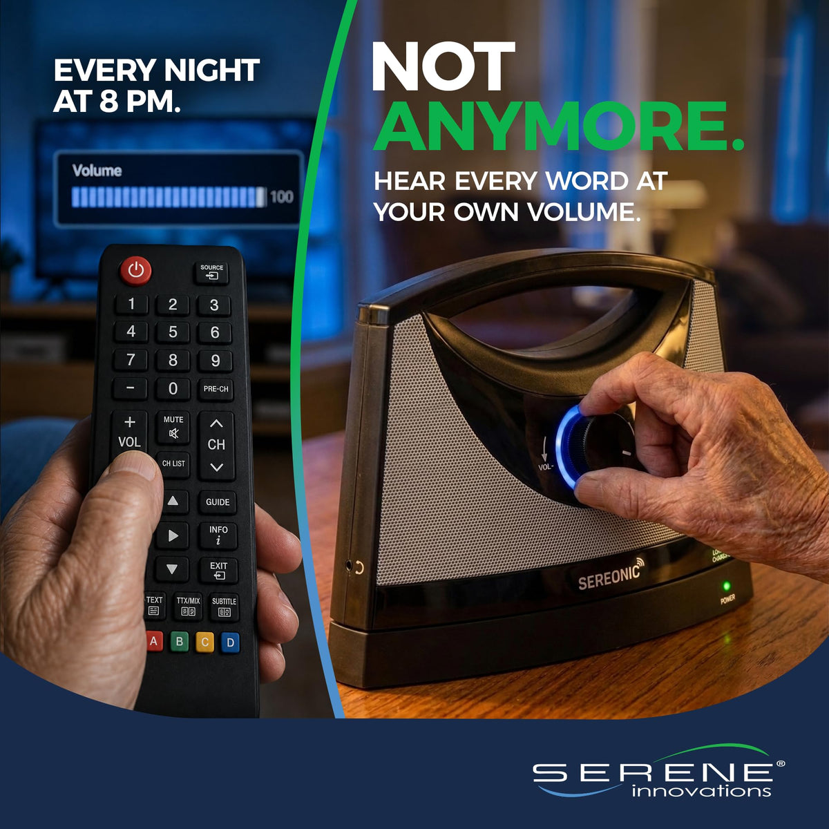 SEREONIC Portable Wireless Speakers for Smart TV - Ideal for TV Watching Without The Blaring Volume - Designed for Hard of Hearing, Elderly, and Seniors - 100ft Range