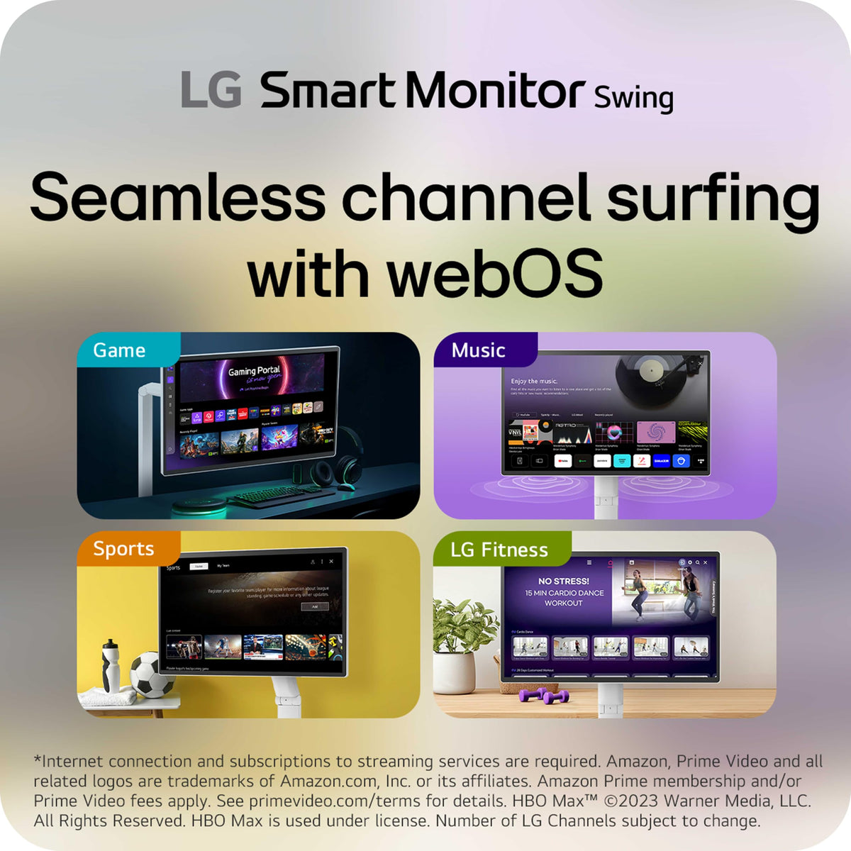 LG Smart Monitor Swing 32U889SA-W 32-Inch 4K UHD (3840x2160) IPS Touchscreen on a Fully Adjustable Wheeled Base HDR10, webOS, Built-in Speaker, HDMI, USB Type-C, Tilt/Height/Swivel/Pivot Stand, White