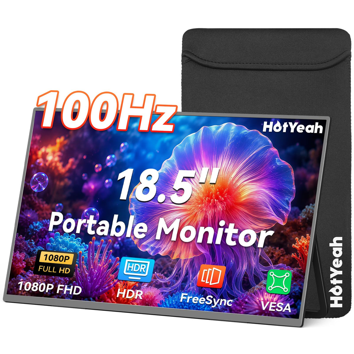 HotYeah 16" 2.5K 144Hz Portable Gaming Monitor, 2560x1600 QHD 125% sRGB
