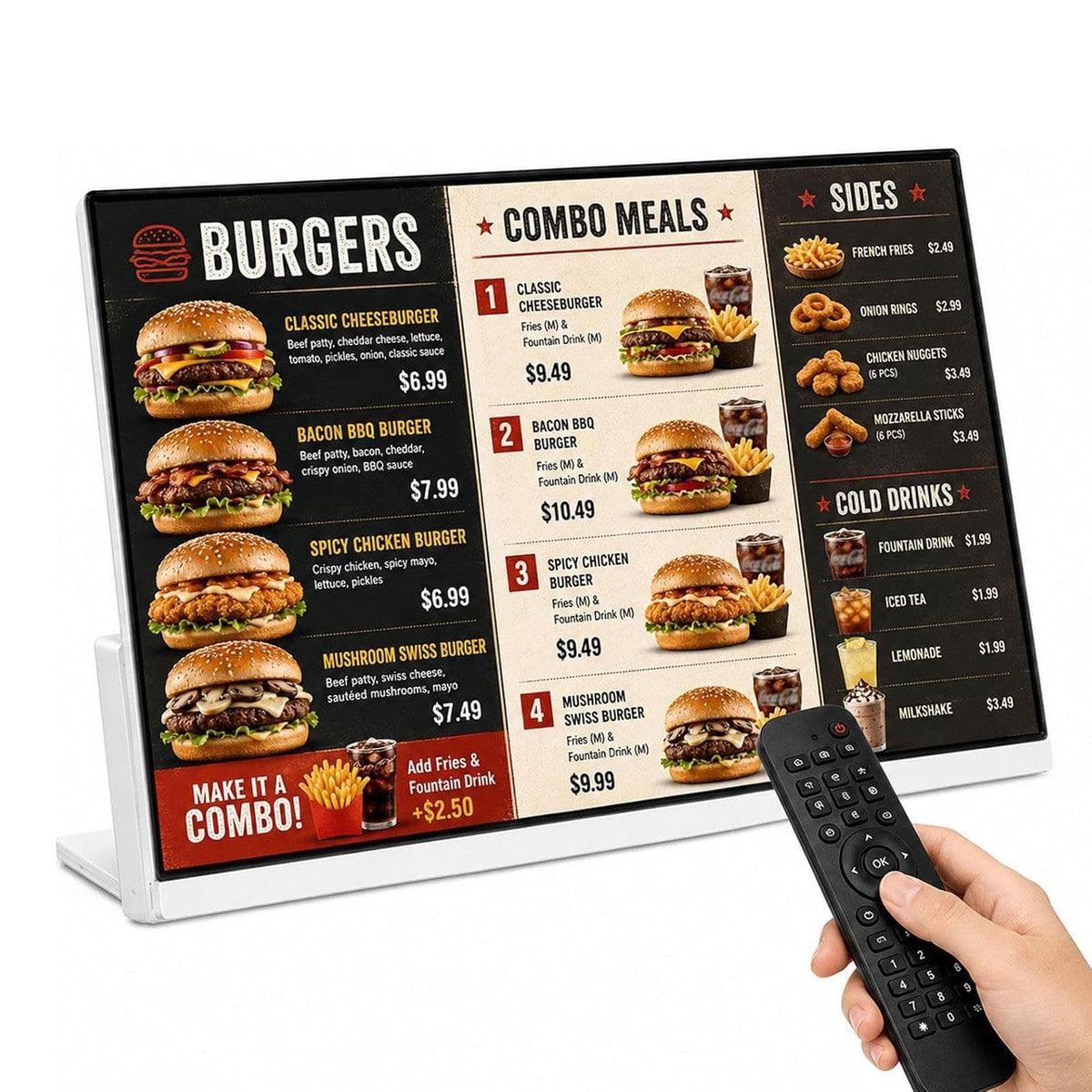 Desktop Digital Menu Board,Split-screen & USB Play,Menu Scheduled