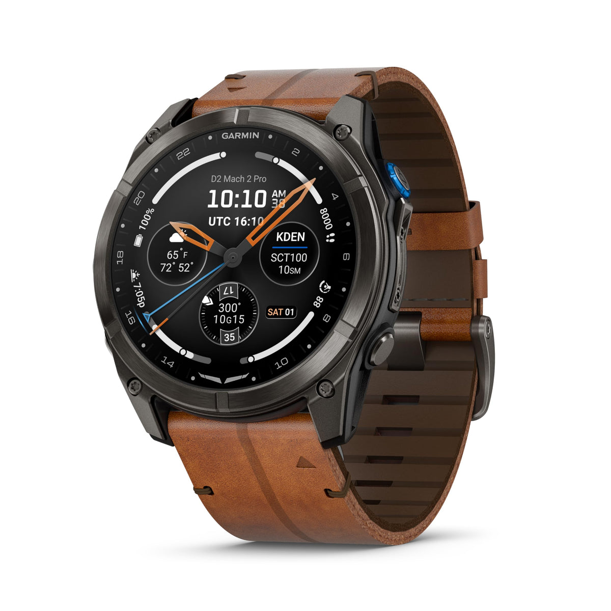 Garmin D2™ Mach 2 Pro Carbon Gray DLC Titanium with Chestnut Leather Band