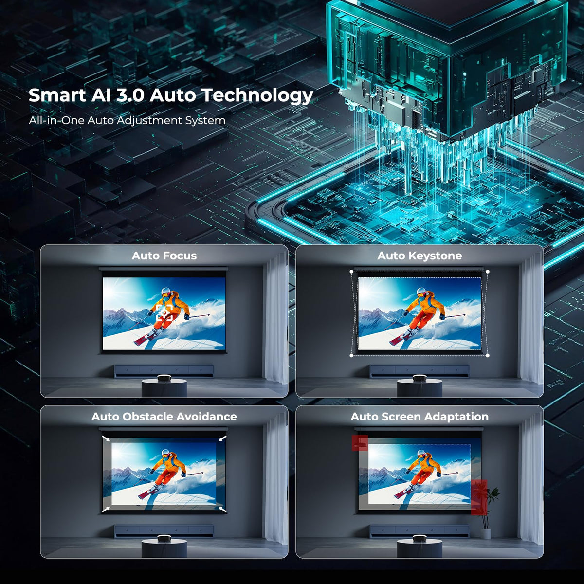 GooDee AI Smart Mini Projector with WiFi & Bluetooth, Auto Focus & Keystone