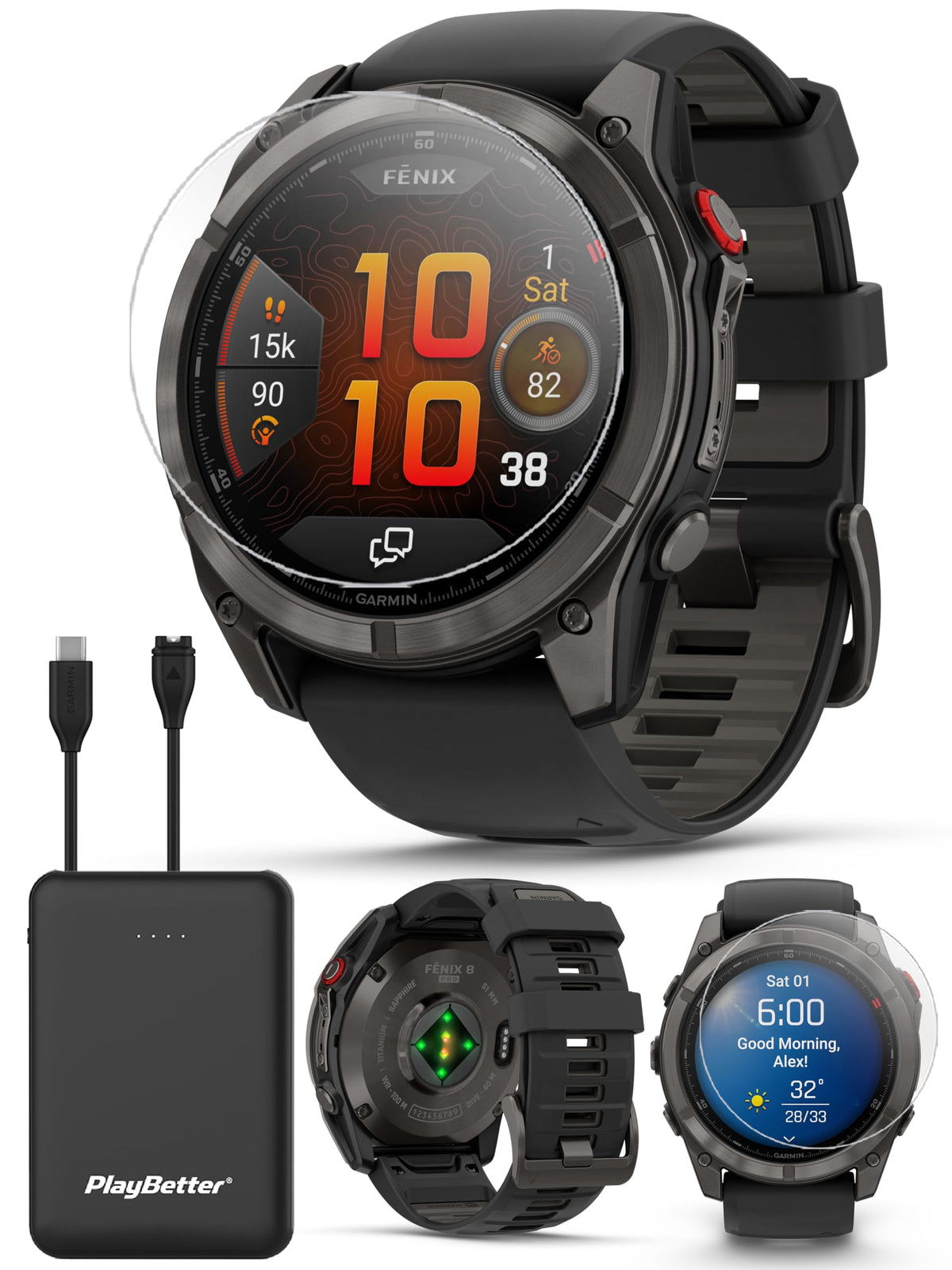 Garmin Fenix 8 (Amp Yellow, 51mm) Solar Sapphire GPS Watch Bundle