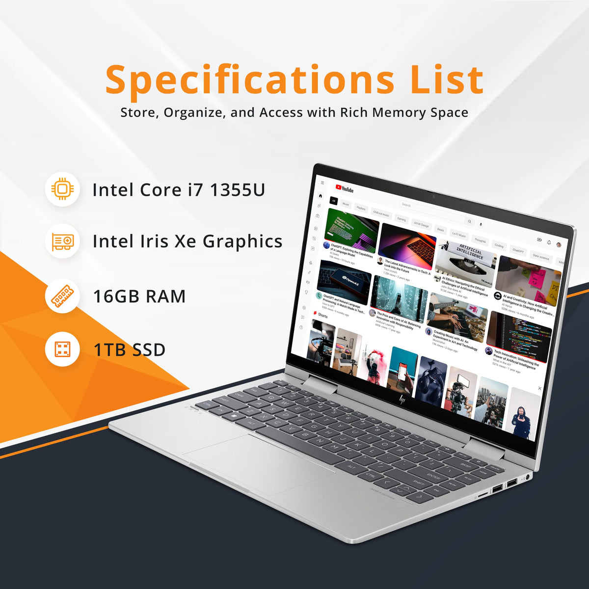 HP Envy x360 2-in-1 14" FHD Touchscreen Laptop, Intel i7-1355U, 16GB RAM, 1TB SSD, Backlit Keyboard, 5MP Camera, Fingerprint Reader, Wi-Fi 6E, Win 11, Silver