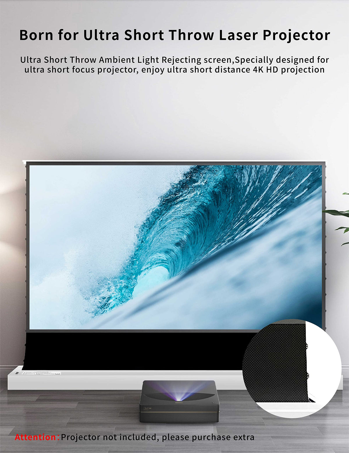 VIVIDSTORM-Projection Screen Stand S PRO P 92inch Portable Ambient Light Rejecting 4k UHD Laser Projector Screen with Sound Transparent Perforated Compatible with UST Laser Projector,VWSDSTUST92HP
