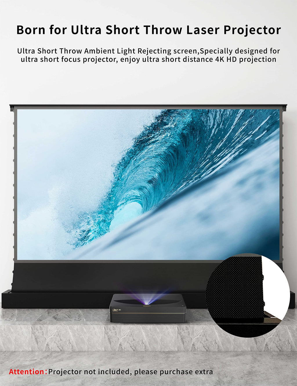 VIVIDSTORM Electric Motorized UST Projector Screen, Tensioned Wrinkle-Free Surface, 4K/8K HDR Ready, Easy Setup,VSDSTUST84HP