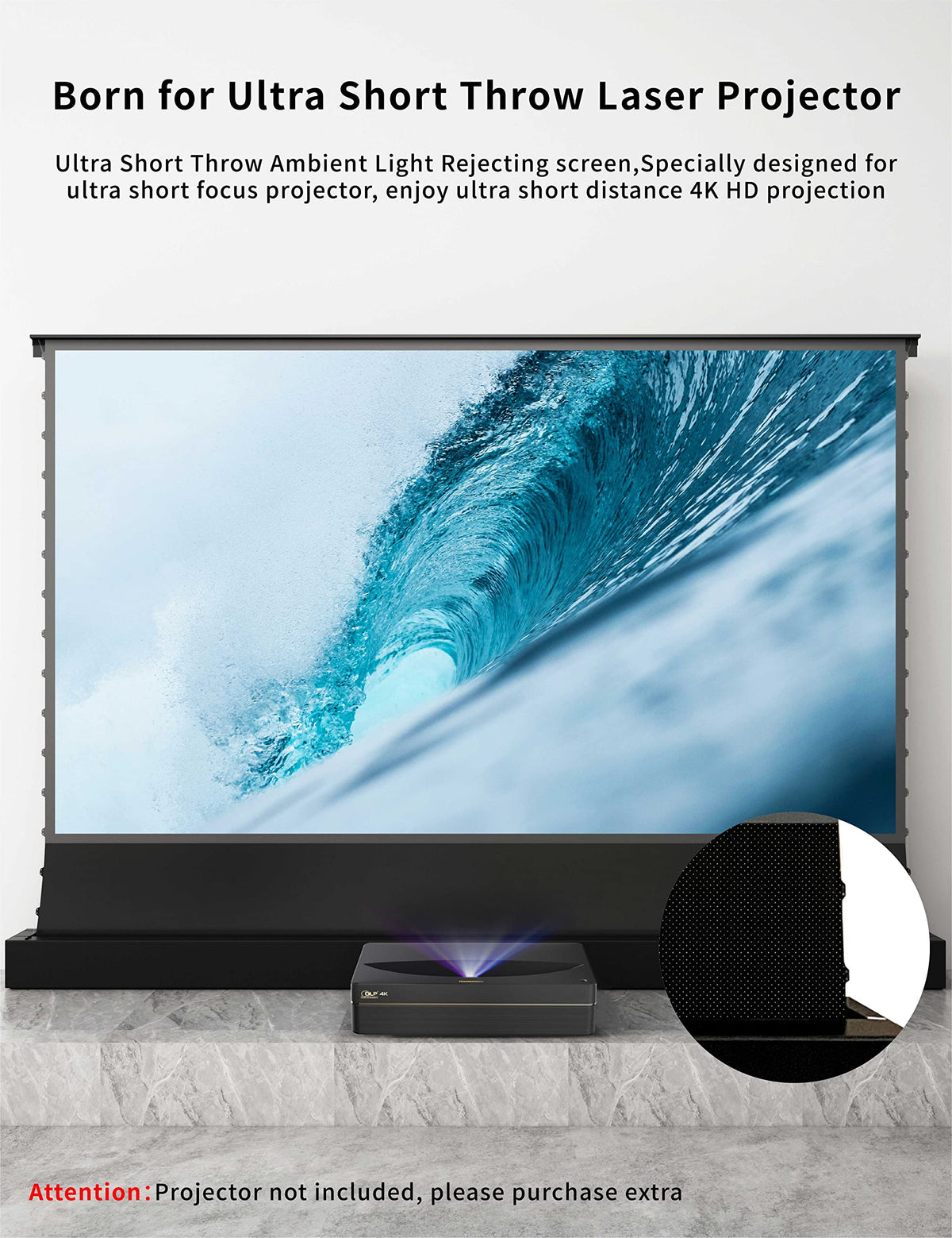 VIVIDSTORM Electric Motorized UST Projector Screen, Tensioned Wrinkle-Free Surface, 4K/8K HDR Ready, Easy Setup,VSDSTUST84HP