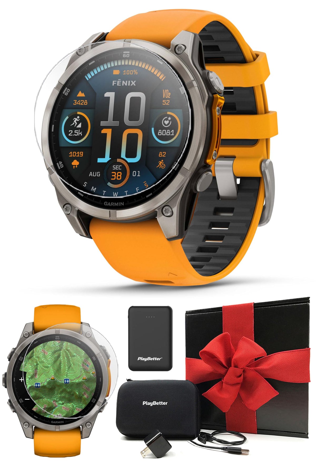 Garmin fenix 8 (Spark Orange, 47mm) AMOLED Sapphire GPS Watch Gift Box