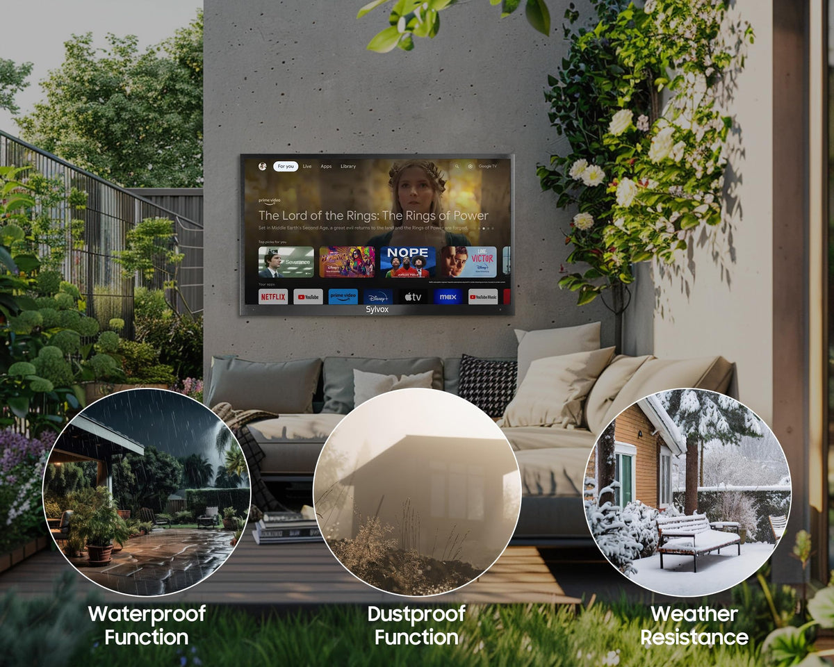 SYLVOX Outdoor TV with Wall Mount & Cover, 65 inch 4K UHD QLED Smart TVs, Weatherproof, IP56 Waterproof, 1000 Nits Partial Sun, Support Google Assistant, Wide Viewing Angle (2026 Model)