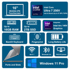 Lenovo Yoga 7 2-in-1 AI Laptop 16" WUXGA Touch Intel 8-core Ultra 7 256V (Up to 47 NPU Tops) 16GB DDR5 1TB SSD Wi-Fi7 Backlit Fingerprint for Creator Business Professional Win11 Pro ICP Accessory