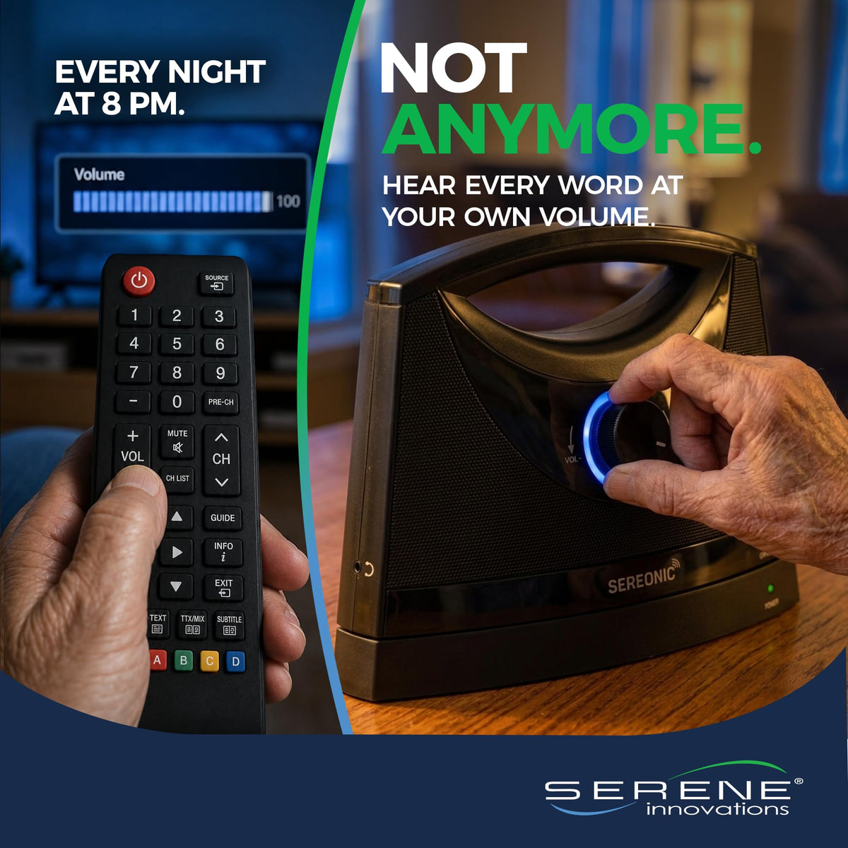SEREONIC Portable Wireless TV Speakers for Smart TV - Ideal for Watching TV Without High Volume - Wireless TV Speakers Designed for Hearing Impaired, Elderly and Seniors - A