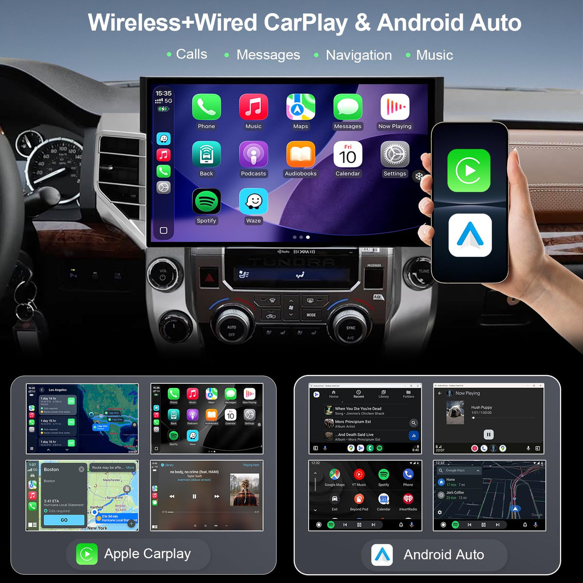 16-Inch 8 Core 6+128GB Car Radio Stereo for 2014-2021 Toyota Tundra, Plug and Play Android 13 Head Unit with Wireless CarPlay/Android Auto/2K Touch Screen/4G LTE/5Ghz WiFi