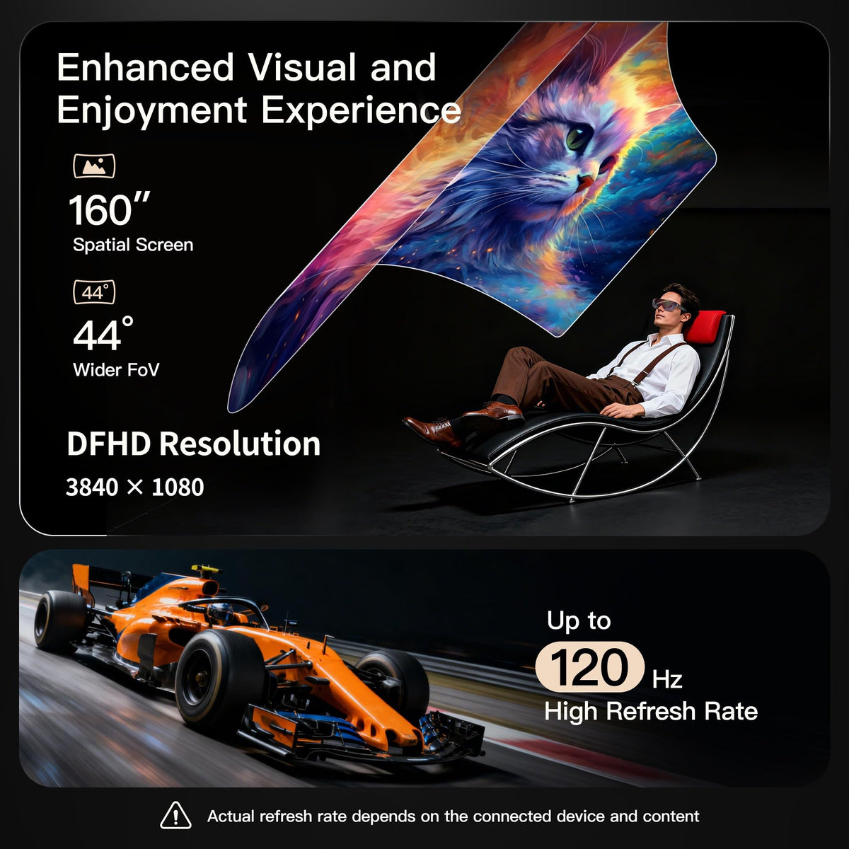 AiRA XR AR Glasses 160" Big Screen 120Hz USB-C for Steam Deck ROG
