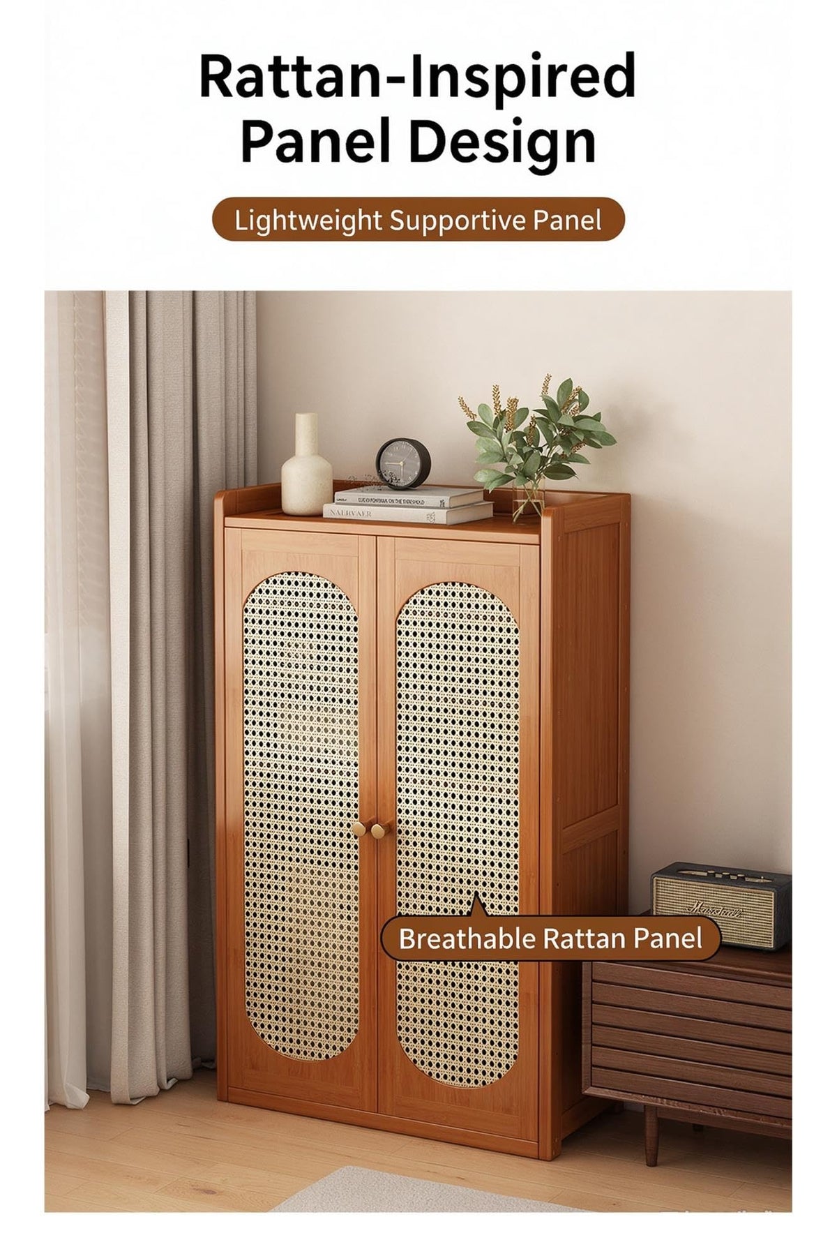 Bamboo Router Cabinet Rattan Cable Hider for Hallway Bedroom