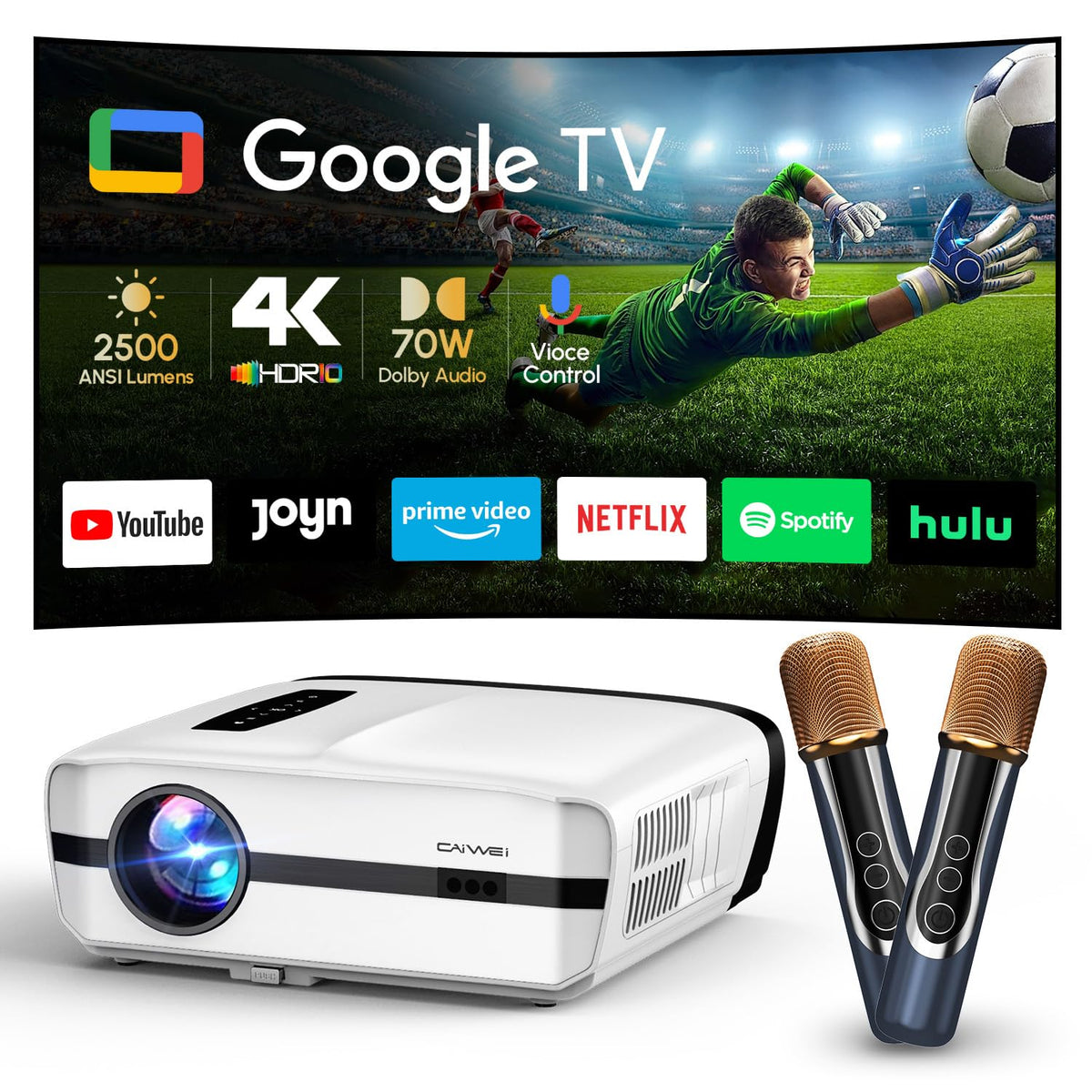 4K Daylight Led Projector,2400 ANSI High Lumens,Netflix built in apps,WiFi And Bluetooth,HDR10,ToF Auto Focus,70w Dolby Audio,HDMI eARC,low latency gaming projectors For Home cinema, Ceiling & Outdoor