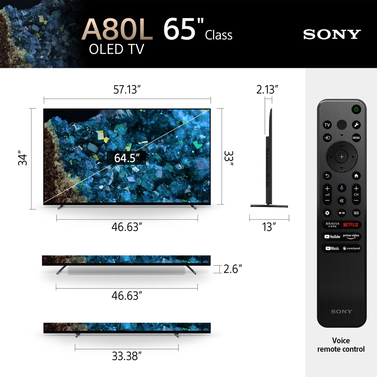 Sony OLED 65 inch BRAVIA XR A80L Series 4K Ultra HD TV: Smart Google TV with Dolby Vision HDR and Exclusive Gaming Features for The Playstation® 5 XR65A80L- 2023 Model,Black