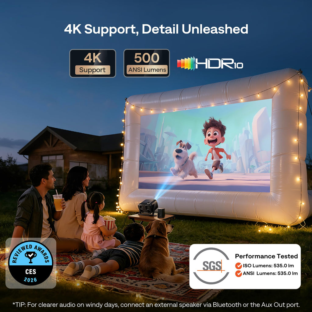 Aurzen BOOM mini Google TV Outdoor Smart Projector with 20W Dolby Audio