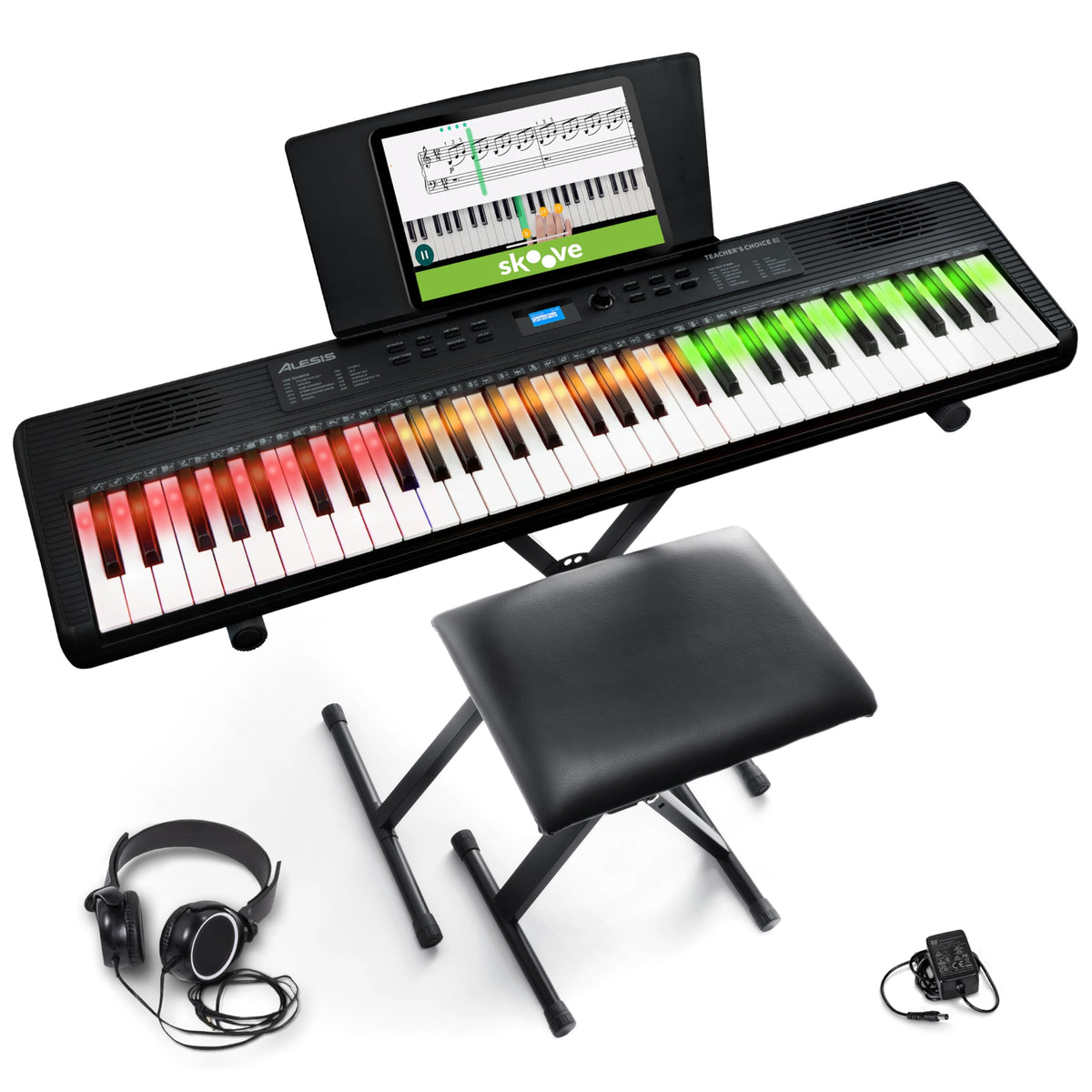 Alesis Teacher's Choice 61-Key Piano Keyboard Bundle with Light-up Keys