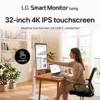 LG Smart Monitor Swing 32U889SA-W 32-Inch 4K UHD (3840x2160) IPS Touchscreen on a Fully Adjustable Wheeled Base HDR10, webOS, Built-in Speaker, HDMI, USB Type-C, Tilt/Height/Swivel/Pivot Stand, White