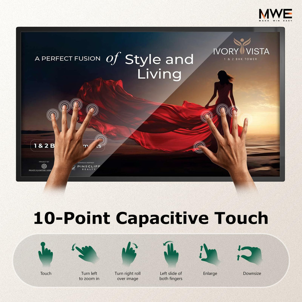 43 inch Wall Mount Digital Signage, FHD Touchscreen 43" Monitor Android 14