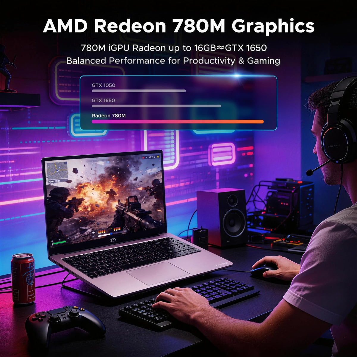 NIMO 15.6" FHD Light Gaming Laptop, AMD R7 8745HS 16GB DDR5 RAM 512GB SSD