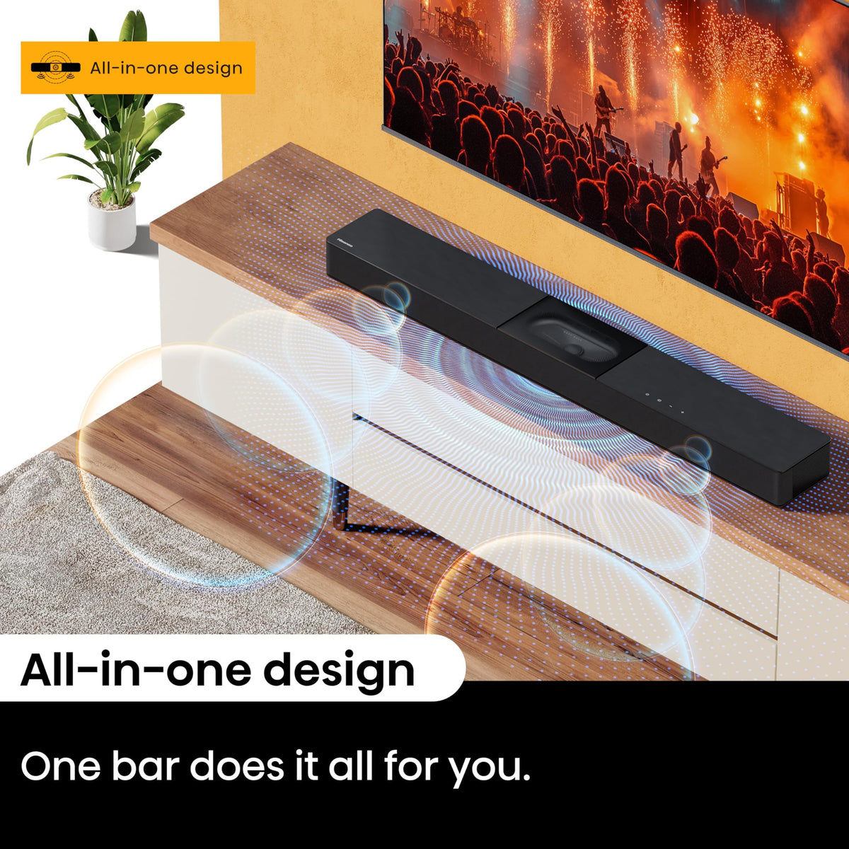 Hisense A620 2.1ch All-in-one Sound Bar with Built-in Subwoofer, 240W, DTS Virtual: X, Dolby Dightal Plus, Bluetooth 5.3, Roku TV Ready, HDMI ARC/AUX/USB, Ez Play, Black (A620, 2024 Model) (Renewed)